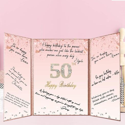 زينة عيد الميلاد الخمسين من Crenics باللون الذهبي الوردي، بديل كتاب تسجيل الدخول لضيف عيد الميلاد الخمسين الإبداعي، كتاب توقيع كبير لعيد الميلاد الخمسين مقاس 12 بوصة × 18 بوصة، هدايا رائعة لعيد الميلاد بعمر 50 عامًا للنساء in Kuwait
