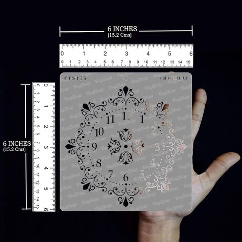 CrafTreat Reusable Clock Stencils for Painting on Wood, Canvas, Paper, Fabric, Floor, Wall and Tile - Ornate Clock - 6x6 Inches - DIY Art and Craft Stencils - Clock Face Stencil in Saudi Arabia