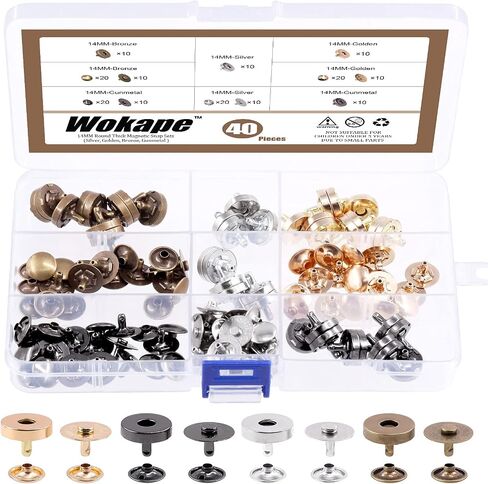 Wokape 40Sets 4 Colors 14mm Round Strong Magnetic Button Clasps Snaps Assortment Kit, Button Clasps Closure Purse Handbag with Washer Perfect for Nickel DIY Craft Set in Saudi Arabia