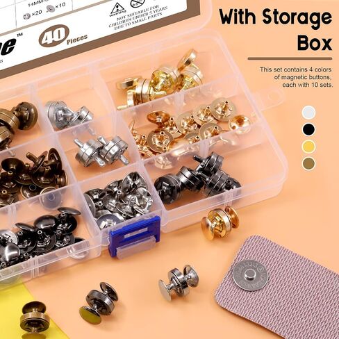 Wokape 40Sets 4 Colors 14mm Round Strong Magnetic Button Clasps Snaps Assortment Kit, Button Clasps Closure Purse Handbag with Washer Perfect for Nickel DIY Craft Set in Saudi Arabia