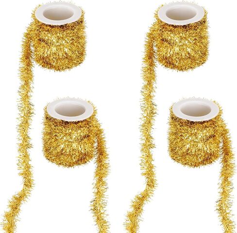 Tongcloud 4 Rolls Christmas Tinsel Ribbon Metallic Garland Tinsel Garland Christmas Metallic Tinsel Ribbon Glitter Tinsel Ribbon for Christmas Birthday Party(Black, 19.6feetx0.7inches) in Kuwait