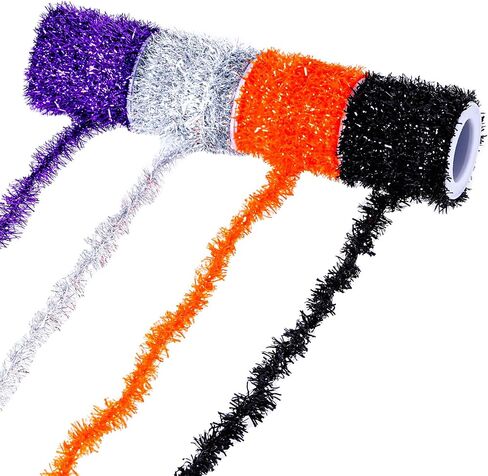 Tongcloud 4 Rolls Christmas Tinsel Ribbon Metallic Garland Tinsel Garland Christmas Metallic Tinsel Ribbon Glitter Tinsel Ribbon for Christmas Birthday Party(Black, 19.6feetx0.7inches) in Kuwait
