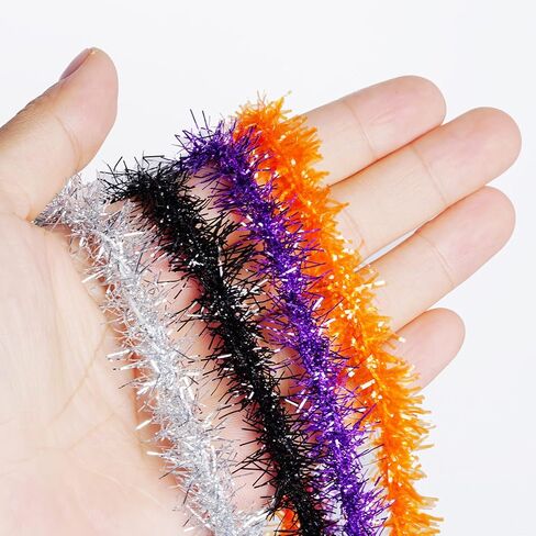 Tongcloud 4 Rolls Christmas Tinsel Ribbon Metallic Garland Tinsel Garland Christmas Metallic Tinsel Ribbon Glitter Tinsel Ribbon for Christmas Birthday Party(Black, 19.6feetx0.7inches) in Kuwait