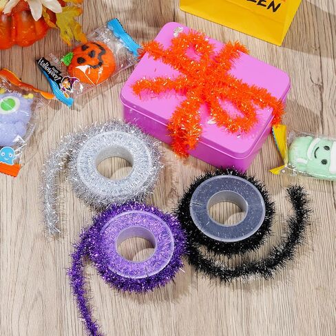 Tongcloud 4 Rolls Christmas Tinsel Ribbon Metallic Garland Tinsel Garland Christmas Metallic Tinsel Ribbon Glitter Tinsel Ribbon for Christmas Birthday Party(Black, 19.6feetx0.7inches) in Kuwait