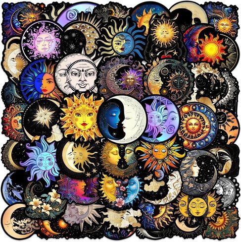 50PCS Cool Sticker Sun&Moon Graffiti Stickers,Waterproof Vinyl Stickers for Laptop Water Bottles Luggage Scrapbook Phone,Skateboard Stickers for Adults in Saudi Arabia