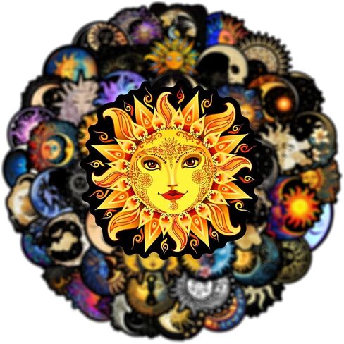 50PCS Cool Sticker Sun&Moon Graffiti Stickers,Waterproof Vinyl Stickers for Laptop Water Bottles Luggage Scrapbook Phone,Skateboard Stickers for Adults in Saudi Arabia