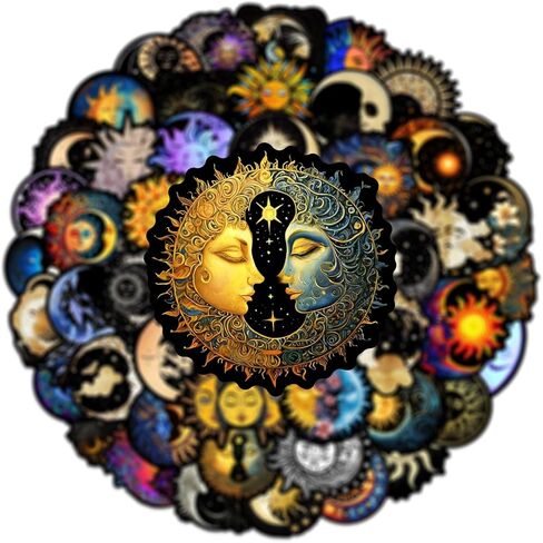 50PCS Cool Sticker Sun&Moon Graffiti Stickers,Waterproof Vinyl Stickers for Laptop Water Bottles Luggage Scrapbook Phone,Skateboard Stickers for Adults in Saudi Arabia