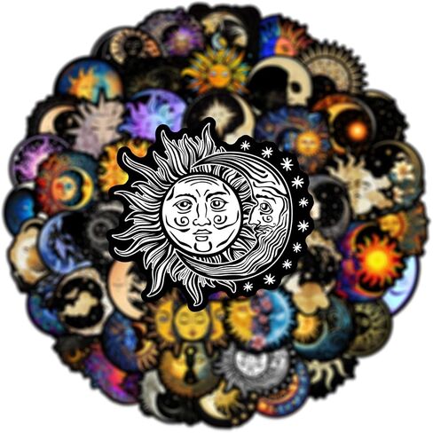 50PCS Cool Sticker Sun&Moon Graffiti Stickers,Waterproof Vinyl Stickers for Laptop Water Bottles Luggage Scrapbook Phone,Skateboard Stickers for Adults in Saudi Arabia