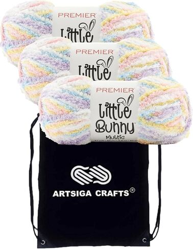 Premier Yarns Little Bunny Multi Pastel Clouds 2111-06 (3-Skeins - Same Dye Lot) Chunky Bulky #5 Polyester Yarn for Crocheting and Knitting with Project Bag in Saudi Arabia