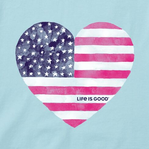 Life is Good Women's Crusher Graphic V-Neck T-Shirt Watercolor American Flag Heart in Saudi Arabia