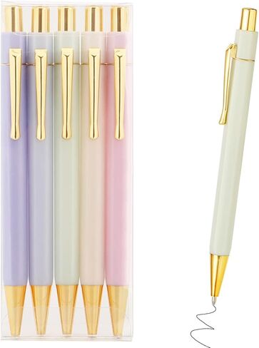 Pretty Gold Hexagon Gel Pens, Medium Point(0.7), Black Ink, 5-Pack, Cute Pens for Women and Man (08) in Saudi Arabia