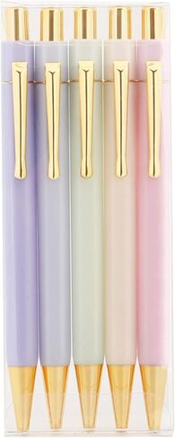 Pretty Gold Hexagon Gel Pens, Medium Point(0.7), Black Ink, 5-Pack, Cute Pens for Women and Man (08) in Saudi Arabia