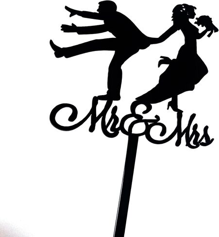 قطعة علوية للكيك من الأكريليك الأسود Mr&Mrs مع زينة عيد ميلاد للأزواج وحفلات هدايا كعك هدية 3399-BL (عبوة من قطعة واحدة) in Saudi Arabia
