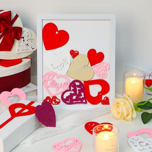 80 Pieces Valentine's Unfinished Heart Shaped Wood Slices Pre-drilled DIY Heart Slices Wooden Heart Ornaments with Natural Twine (3 x 3 Inches, Red, Pink, Wood Color, White, Purple) in Saudi Arabia