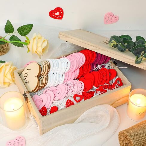 80 Pieces Valentine's Unfinished Heart Shaped Wood Slices Pre-drilled DIY Heart Slices Wooden Heart Ornaments with Natural Twine (3 x 3 Inches, Red, Pink, Wood Color, White, Purple) in Saudi Arabia