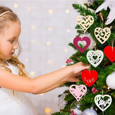 80 Pieces Valentine's Unfinished Heart Shaped Wood Slices Pre-drilled DIY Heart Slices Wooden Heart Ornaments with Natural Twine (3 x 3 Inches, Red, Pink, Wood Color, White, Purple) in Saudi Arabia