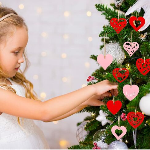 80 Pieces Valentine's Unfinished Heart Shaped Wood Slices Pre-drilled DIY Heart Slices Wooden Heart Ornaments with Natural Twine (3 x 3 Inches, Red, Pink, Wood Color, White, Purple) in Saudi Arabia