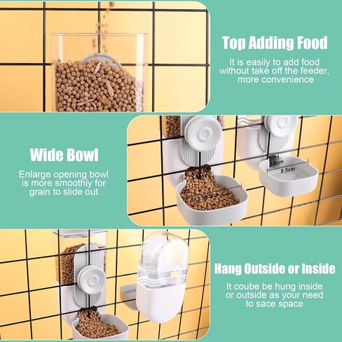 Hanging Automatic Pet Food and Water Dispenser, Auto Gravity Rabbit Ferret Bunny Hedgehog Feeder and Water Dispenser Sets, Cat Dog Food and Water Dispenser Food Bowl for Cage Hanging (Grey) in Kuwait