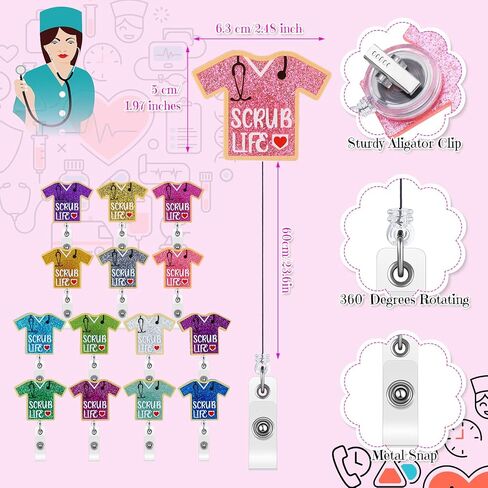 Qilery 14 Pcs Nurse Retractable Badge Reel CNA Badge Clip Holder for Nurse Scrub Life Nurse Week Gifts Glitter Badge Reel for Nurse Medical Assistant Worker Nurse Graduation CNA Week Gifts(Classic) in Saudi Arabia