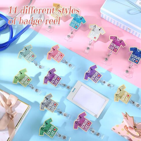 Qilery 14 Pcs Nurse Retractable Badge Reel CNA Badge Clip Holder for Nurse Scrub Life Nurse Week Gifts Glitter Badge Reel for Nurse Medical Assistant Worker Nurse Graduation CNA Week Gifts(Classic) in Saudi Arabia
