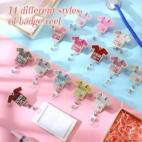 Qilery 14 Pcs Nurse Retractable Badge Reel CNA Badge Clip Holder for Nurse Scrub Life Nurse Week Gifts Glitter Badge Reel for Nurse Medical Assistant Worker Nurse Graduation CNA Week Gifts(Classic) in Saudi Arabia