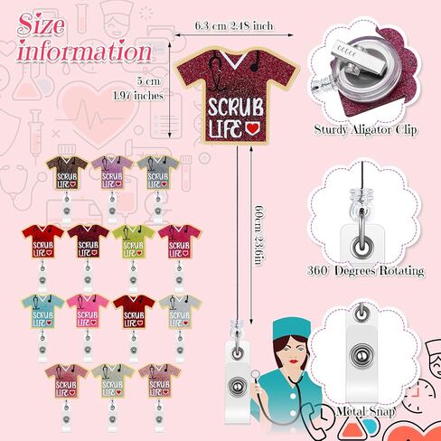 Qilery 14 Pcs Nurse Retractable Badge Reel CNA Badge Clip Holder for Nurse Scrub Life Nurse Week Gifts Glitter Badge Reel for Nurse Medical Assistant Worker Nurse Graduation CNA Week Gifts(Classic) in Saudi Arabia