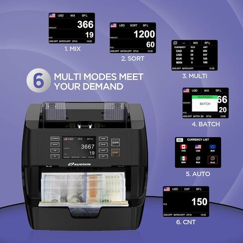 NUCOUN VC-3 آلة عد النقود، فئة مختلطة، عد القيمة، CIS/UV/IR/MG/MT كشف التزييف، USD/Euro/CAD/MXN، عداد نقدي للفاتورة ممكّن للطابعة للأعمال in Kuwait
