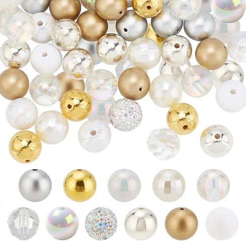 PH PandaHall 102PCS Crystal Bubblegum Beads, 16mm Clear Silver Gold Chunk Beads Acrylic Beads Large Rhinestone Pearl Beads Shiny Focal Beads Round Spacer Beads for DIY Pen Key Chain Bag Necklace in Saudi Arabia