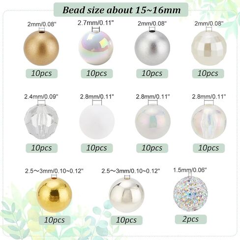 PH PandaHall 102PCS Crystal Bubblegum Beads, 16mm Clear Silver Gold Chunk Beads Acrylic Beads Large Rhinestone Pearl Beads Shiny Focal Beads Round Spacer Beads for DIY Pen Key Chain Bag Necklace in Saudi Arabia