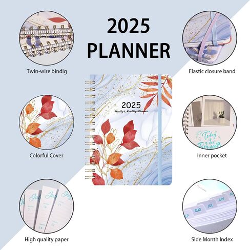 مخطط أسبوعي وشهري 2025، يناير 2025 - ديسمبر 2025، غلاف فني 2025 مخطط تقويم مع علامات تبويب شهرية، ملاحظات، جيب، مخططي المدارس المنزلية والمكتبية للنساء - 6.1 بوصة × 8.5 بوصة، غلاف حلزوني، ورق سميك in Saudi Arabia