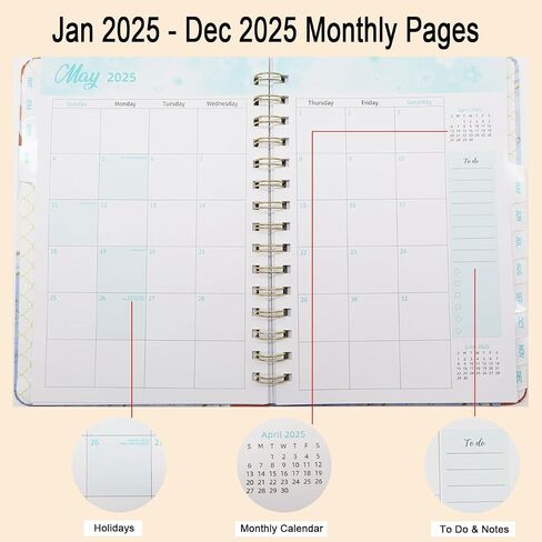 مخطط أسبوعي وشهري 2025، يناير 2025 - ديسمبر 2025، غلاف فني 2025 مخطط تقويم مع علامات تبويب شهرية، ملاحظات، جيب، مخططي المدارس المنزلية والمكتبية للنساء - 6.1 بوصة × 8.5 بوصة، غلاف حلزوني، ورق سميك in Saudi Arabia