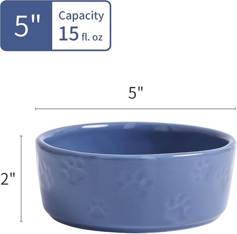 Cute Dog Bowls for Food and Water, Ceramic Dog Bowl Set of 2 for Small Size Dogs, 5 Inch Wide Pet Dishes for Puppy, Blue in Saudi Arabia