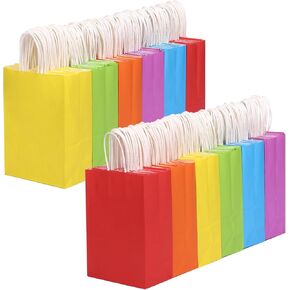 OUTUXED 120pcs Paper Gift Bags with Handles Bulk, 6 Colors Party Favor Bags, 5.9"x3.15"x8.25" Small Goodie Bags Gift Bags for Baby Shower Birthday Party and Party Supplies