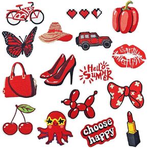 16 قطعة من الرقع الحمراء المزخرفة بالكي، مقاسات متنوعة يمكنك صنعها بنفسك رقع الجينز المطرزة شارة حديدية لحقائب الملابس والقبعات والقمصان والجينز والسترات التي يمكنك صنعها بنفسك in Kuwait