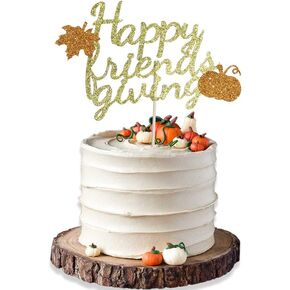 Happy Friendsgiving Cake Topper Glitter Thanksgiving Decoration Autumn Fall Harvest Maple Pumpkin Picks Holiday Friends Party Supplies