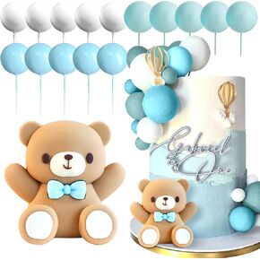 JeVenis Blue Bear Cake Decoration Blue Gold Balls Cake Topper Bears Cake Cake Decoration Baby Shower Birthday Cake Decoration