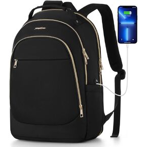 YAMTION Black Backpack for Women,15.6 Inch,Anti Theft Laptop Backpack with USB Charging Port for Travel,College Bookbag Computer Backpacks for Work