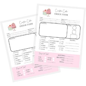 Custom Cake Order Form Sheets | 50 pk | for Bakers Dessert Wedding Birthday Party Cake Form Book Bakers Supplies Small Business Planner 8.5x11" inches
