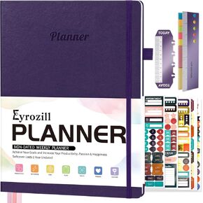 Planner 2024-2025 Undated Leather Planner，8.5 x 11 Weekly & Monthly Life Planner，Organizer Notebook & Productivity Journal– Increase Productivity, Time Management and Hit Your Goals