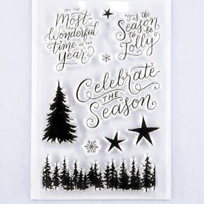 Merry Christmas Pine Tree Snowflake Star Background Clear Stamps for Card Making Decoration and DIY Scrapbooking 3090925