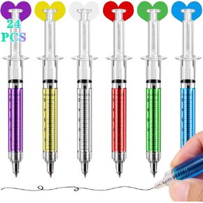 Leery Syringe Pens, Multi-Color Retractable Fun Novelty Pen for Nurses, Nursing Student Party Favor Gifts, Birthdays, Imaginary Doctor Play, School Supplies（24 Pieces）