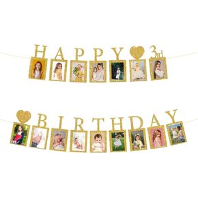 Happy 3rd Birthday Photo Banner 3 Year Old Party Decorations, Three Birthday Picture Frame Banner 3rd Photo Frame Party Supplies Bunting Decor
