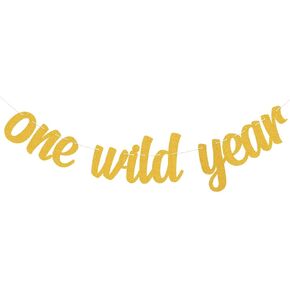 One Wild Year Banner, Baby Shower Wild One Birthday decorations for Girl Boys, Anniversary Decorations with Safari Dinosaur Jungle Theme Birthday Party Supplies