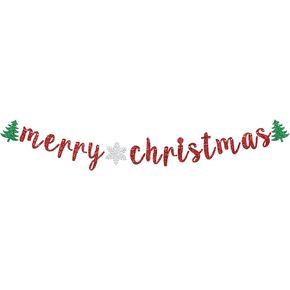 Merry Christmas Banner, Merry Christmas Bunting Sign Garland, Merry Xmas Banner for Winter Christmas Holiday Birthday Party Home Office Fireplace Mantle Decoration Supplies