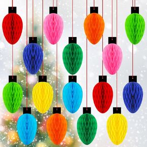 16Pcs Christmas Light Honeycomb Ball Decorations Colorful Light Bulbs Hanging Ceiling Sign Holiday Honeycomb Ornament for Xmas Party Decor