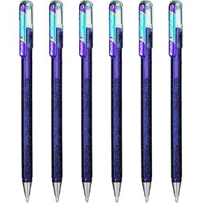Pentel Hybrid - Dual Metallic - Liquid Gel Rollerball Pens - K110 - Violet & Metallic Blue Ink - Pack of 6