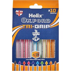Helix Oxford Colour Gel Pens (x10 Pack Assorted Colours) with Plastic Free Packaging, 10 Count (Pack of 1)