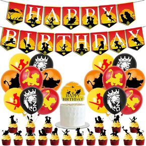 Party Decorations for Lion King, Lion Birthday Party Decorations including Birthday Banner, Cake Toppers, Balloons，for Lion King Happy Birthday Supplies