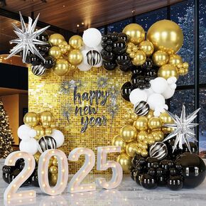 134Pcs Black White And Gold Balloons Arch Luxurious Retirement Metallic Golden Balloon Garland Set Decor Kit For Roaring 20s, New Year's EVE, Birthdays, Graduations & Themed Celebrations