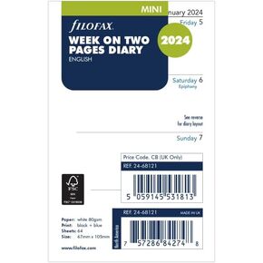 Filofax Mini week on two pages English 2024 diary, White